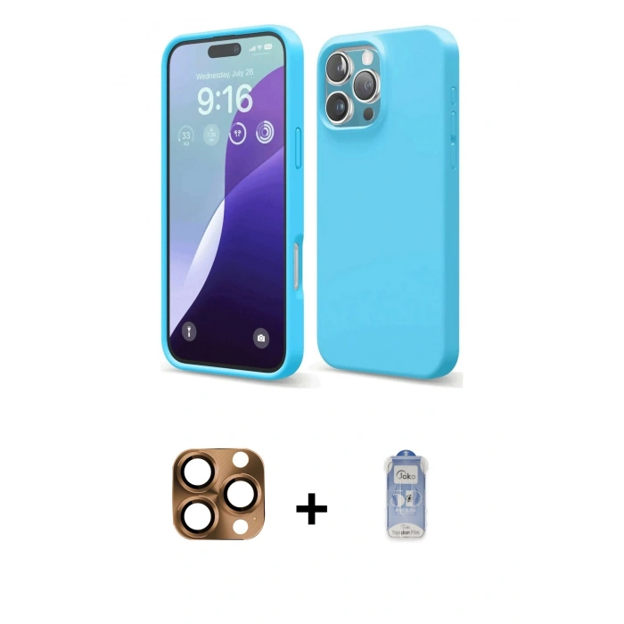 MARSİLYAN™- iPhone 16 Pro Max Kılıf Ahenk Serisi - Siyah Joko Magic 5D Cam + Pers Alüminyum Kamera Lens - CLTM