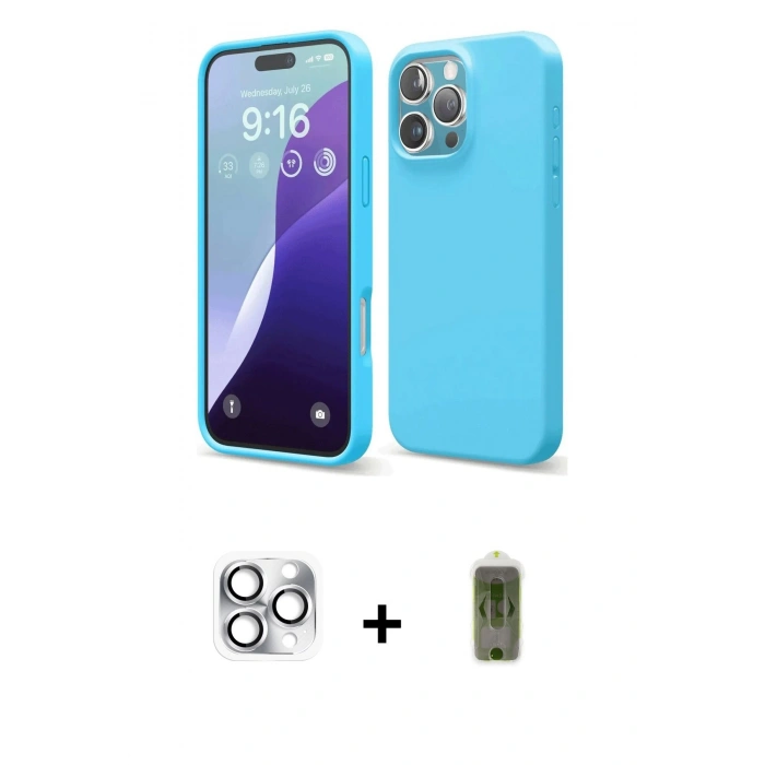 MARSİLYAN™- iPhone 16 Pro Max Kılıf Ahenk Serisi - Siyah Joko Magic 5D Hayalet Cam + Gümüş Pers Alüminyum Kamera Lens