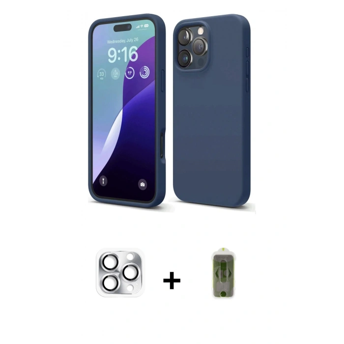 MARSİLYAN™- iPhone 16 Pro Max Kılıf Ahenk Serisi - Siyah Joko Magic 5D Hayalet Cam + Gümüş Pers Alüminyum Kamera Lens