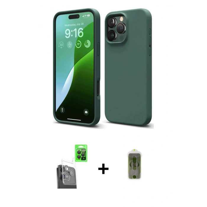 MARSİLYAN™- iPhone 16 Pro Max Kılıf Ahenk Serisi - Siyah Joko Magic 5D Hayalet Cam + Raze Metal Kamera Lens - SH