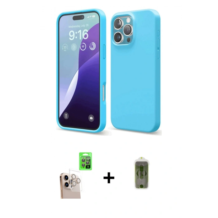 MARSİLYAN™- iPhone 16 Pro Max Kılıf Ahenk Serisi - Siyah Joko Magic 5D Hayalet Cam + Raze Metal Kamera Lens - NLGY