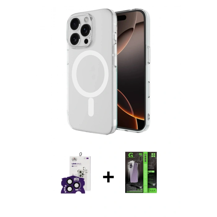 MARSİLYAN™- iPhone 16 Pro Max Kılıf Ahenk Yansıma Prime - Şeffaf 360 Full Body Arka Koruyucu + Bilvis Titan Kamera Lens - SH