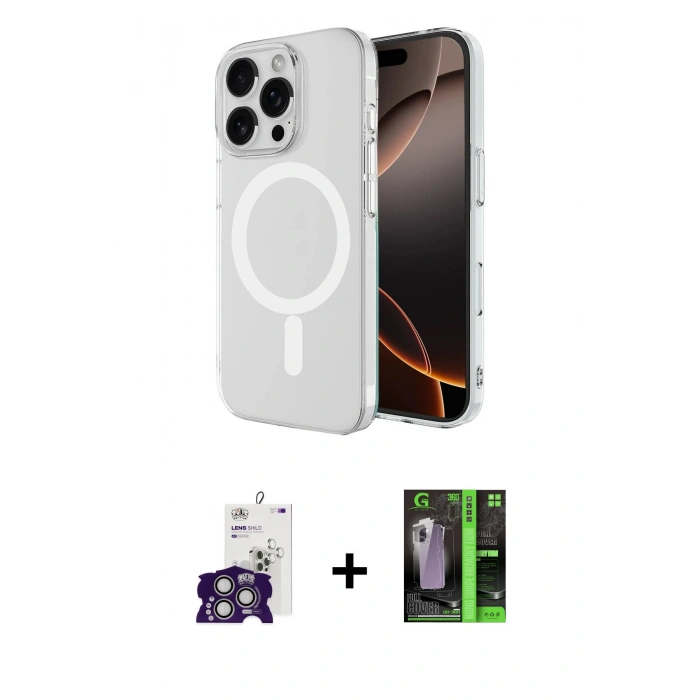 MARSİLYAN™- iPhone 16 Pro Max Kılıf Ahenk Yansıma Prime - Şeffaf 360 Full Body Arka Koruyucu + Bilvis Titan Kamera Lens - GS