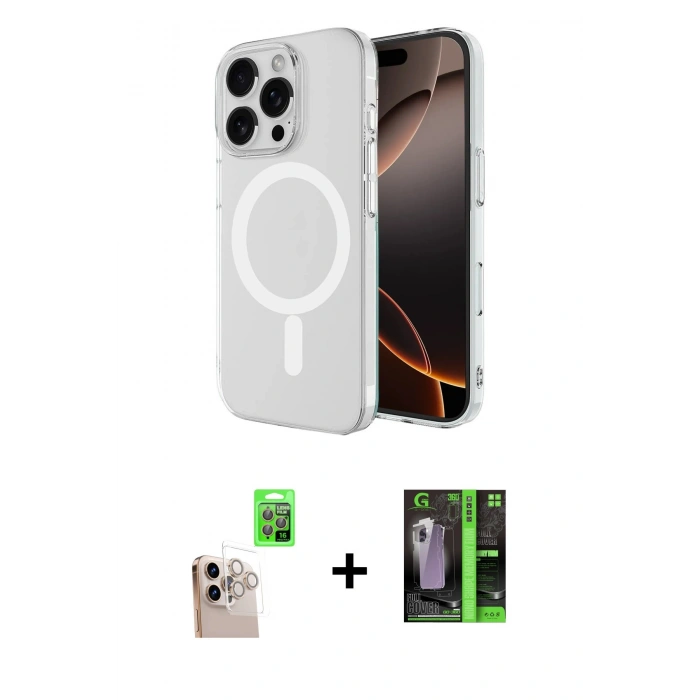 MARSİLYAN™- iPhone 16 Pro Max Kılıf Ahenk Yansıma Prime - Şeffaf 360 Full Body Arka Koruyucu + Raze Metal Kamera Lens - NLGY