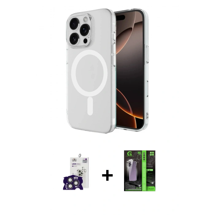 MARSİLYAN™- iPhone 16 Pro Max Kılıf Ahenk Yansıma Prime - Şeffaf 360 Full Body Arka Koruyucu + Bilvis Titan Kamera Lens - TMGI