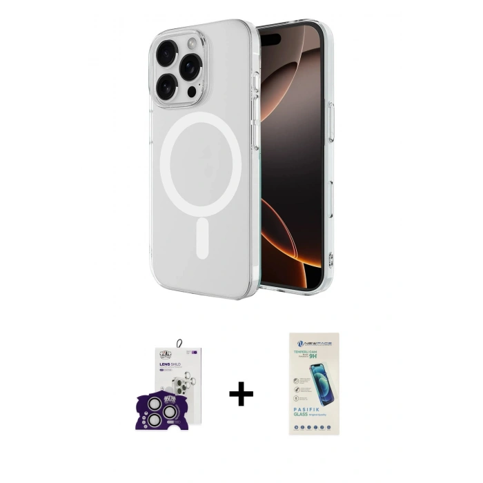 MARSİLYAN™- iPhone 16 Pro Max Kılıf Ahenk Yansıma Prime - Şeffaf Pasifik Cam Ekran Koruyucu + Bilvis Titan Kamera Lens - GS