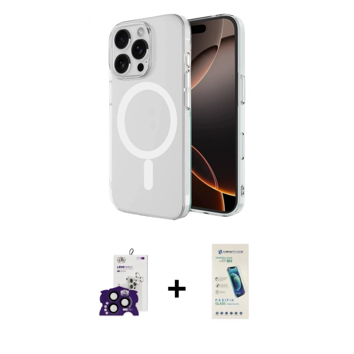 MARSİLYAN™- iPhone 16 Pro Max Kılıf Ahenk Yansıma Prime - Şeffaf Pasifik Cam Ekran Koruyucu + Bilvis Titan Kamera Lens - SH