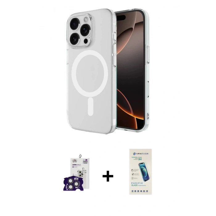 MARSİLYAN™- iPhone 16 Pro Max Kılıf Ahenk Yansıma Prime - Şeffaf Pasifik Cam Ekran Koruyucu + Bilvis Titan Kamera Lens - TMGI
