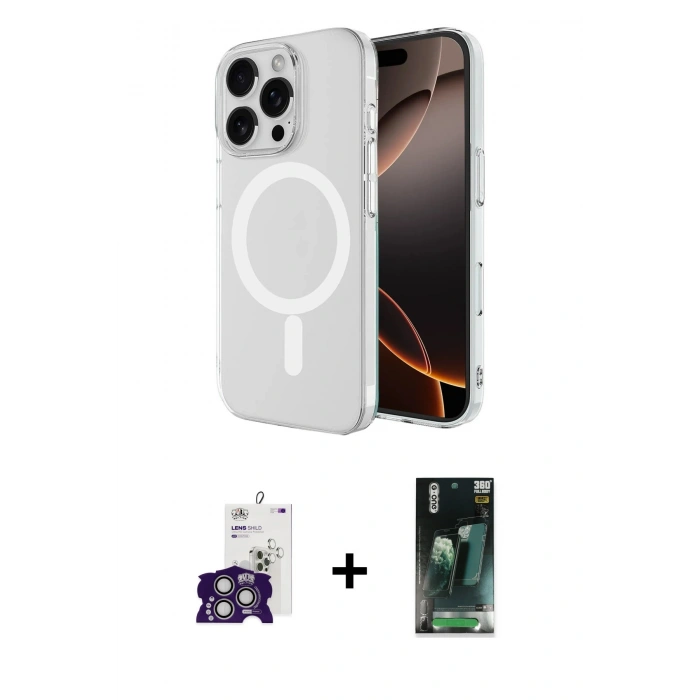 MARSİLYAN™- iPhone 16 Pro Max Kılıf Ahenk Yansıma Prime - Siyah 360 Mat Full Body Arka Koruyucu + Bilvis Titan Kamera Lens - GS