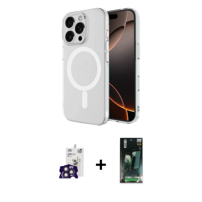 MARSİLYAN™- iPhone 16 Pro Max Kılıf Ahenk Yansıma Prime - Siyah 360 Mat Full Body Arka Koruyucu + Bilvis Titan Kamera Lens - TMGI