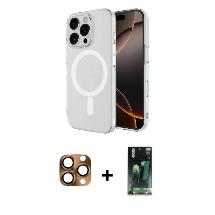 MARSİLYAN™- iPhone 16 Pro Max Kılıf Ahenk Yansıma Prime - Siyah 360 Mat Full Body Arka Koruyucu + Pers Alüminyum Kamera Lens - CLTM