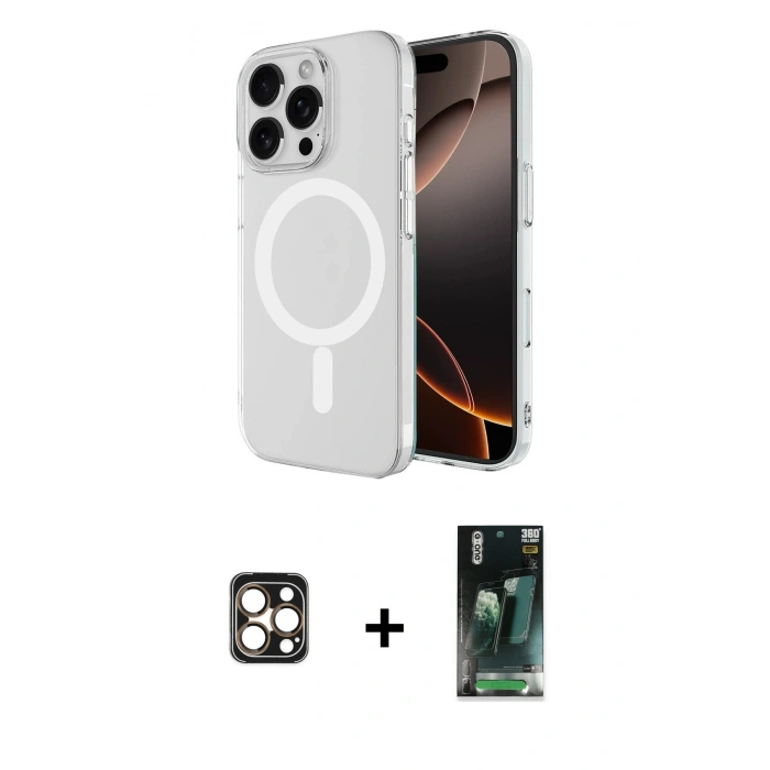 MARSİLYAN™- iPhone 16 Pro Max Kılıf Ahenk Yansıma Prime - Siyah 360 Mat Full Body Arka Koruyucu + PVD Metal Kamera Lens - GD