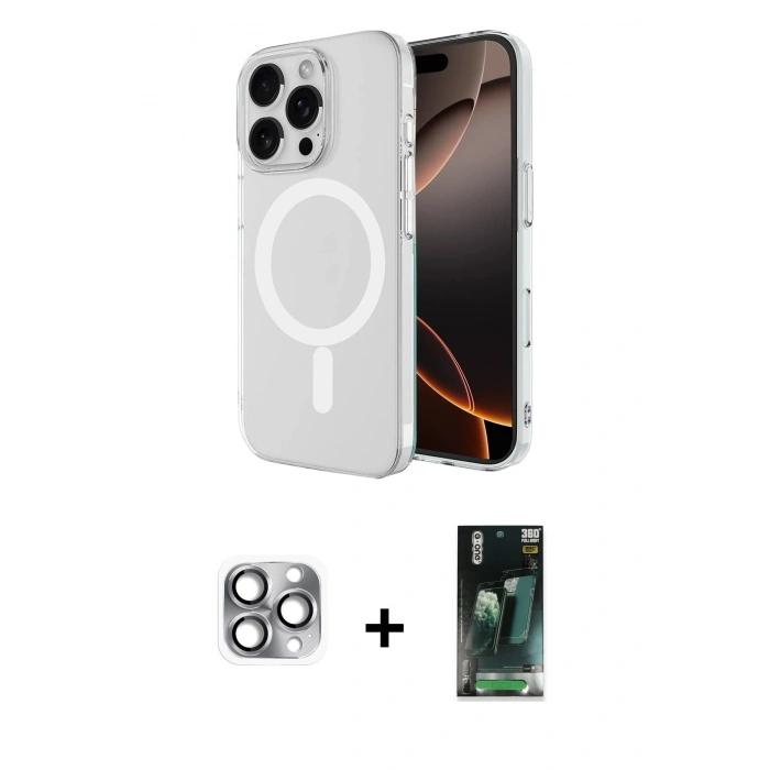 MARSİLYAN™- iPhone 16 Pro Max Kılıf Ahenk Yansıma Prime - Siyah 360 Mat Full Body Arka Koruyucu + Pers Alüminyum Kamera Lens - GI