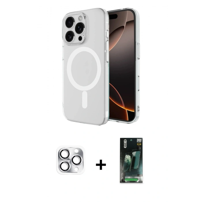 MARSİLYAN™- iPhone 16 Pro Max Kılıf Ahenk Yansıma Prime - Siyah 360 Mat Full Body Arka Koruyucu + Pers Alüminyum Kamera Lens - GS