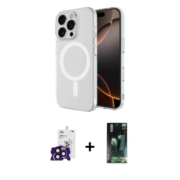 MARSİLYAN™- iPhone 16 Pro Max Kılıf Ahenk Yansıma Prime - Siyah 360 Mat Full Body Arka Koruyucu + Bilvis Titan Kamera Lens - SH
