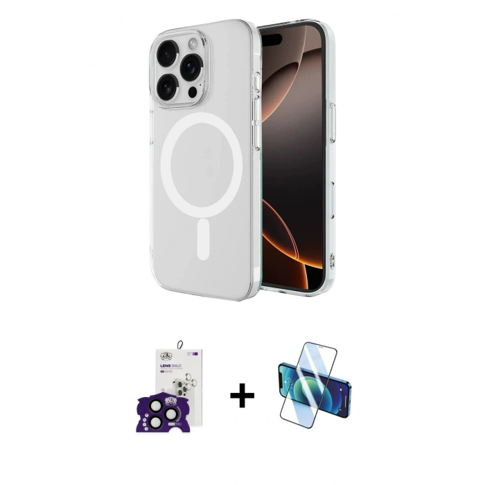 MARSİLYAN™- iPhone 16 Pro Max Kılıf Ahenk Yansıma Prime - Siyah 3D Antistatik Cam Ekran Koruyucu + Bilvis Titan Kamera Lens - SH
