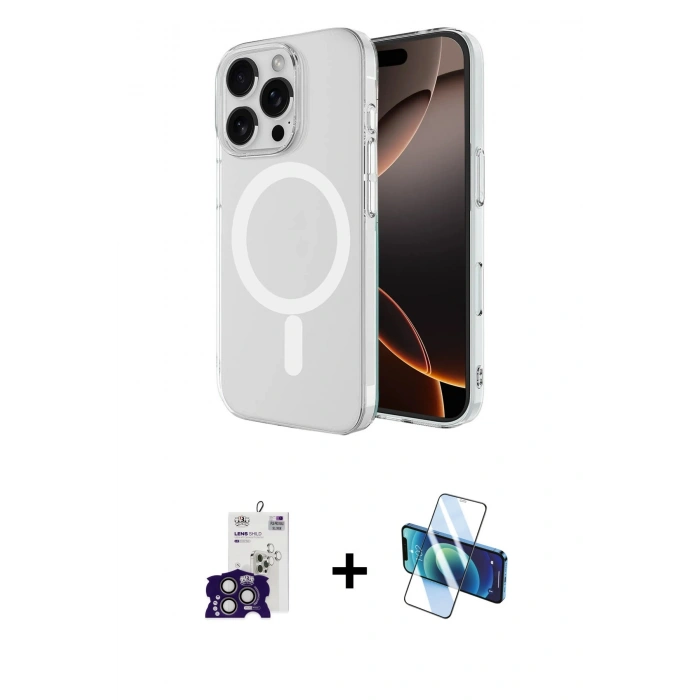 MARSİLYAN™- iPhone 16 Pro Max Kılıf Ahenk Yansıma Prime - Siyah 3D Antistatik Cam Ekran Koruyucu + Bilvis Titan Kamera Lens - TMGI