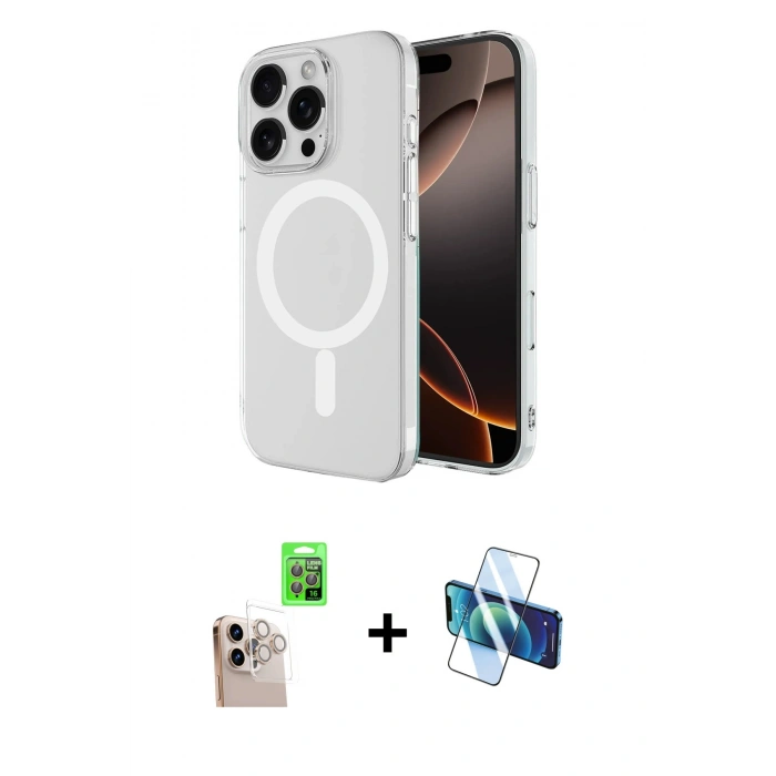 MARSİLYAN™- iPhone 16 Pro Max Kılıf Ahenk Yansıma Prime - Siyah 3D Antistatik Cam Ekran Koruyucu + Raze Metal Kamera Lens - NLGY