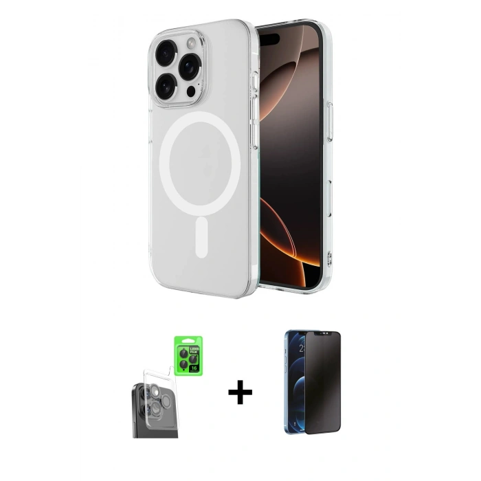 MARSİLYAN™- iPhone 16 Pro Max Kılıf Ahenk Yansıma Prime - Siyah 3D Antistatik Hayalet Cam Ekran Koruyucu + Raze Metal Kamera Lens - SH