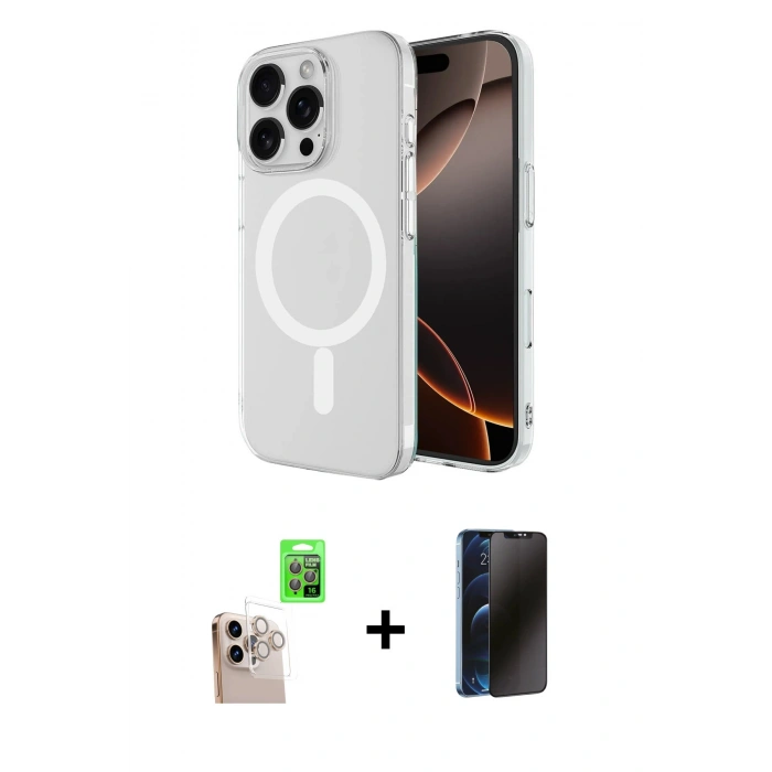 MARSİLYAN™- iPhone 16 Pro Max Kılıf Ahenk Yansıma Prime - Siyah 3D Antistatik Hayalet Cam Ekran Koruyucu + Raze Metal Kamera Lens - NLGY