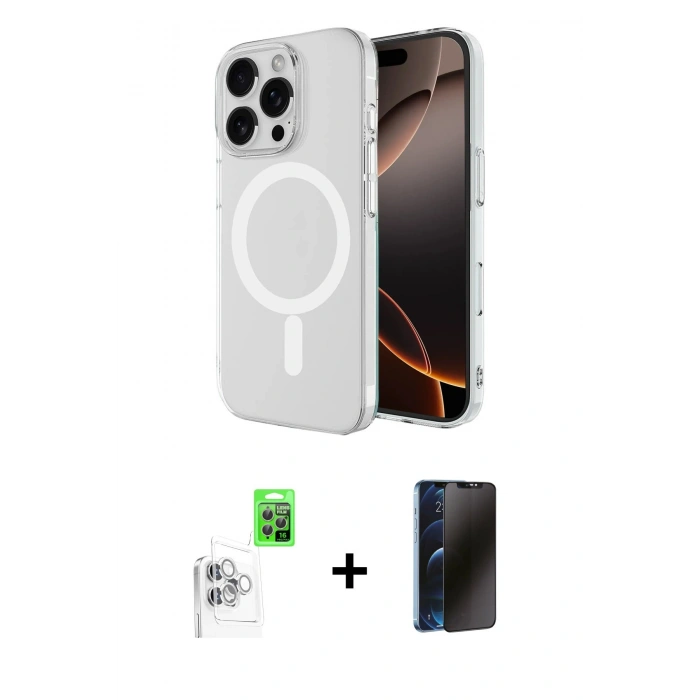 MARSİLYAN™- iPhone 16 Pro Max Kılıf Ahenk Yansıma Prime - Siyah 3D Antistatik Hayalet Cam Ekran Koruyucu + Raze Metal Kamera Lens - BZ