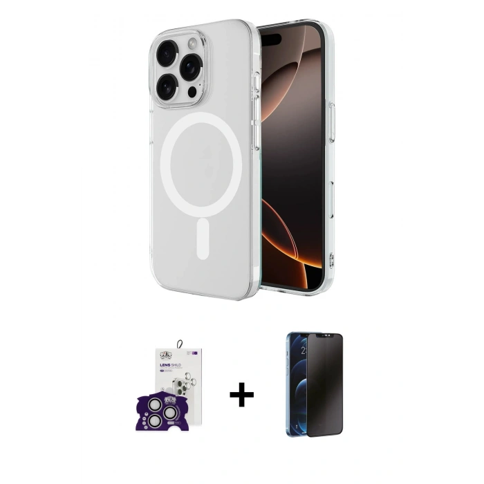 MARSİLYAN™- iPhone 16 Pro Max Kılıf Ahenk Yansıma Prime - Siyah 3D Antistatik Hayalet Cam Ekran Koruyucu + Bilvis Titan Kamera Lens - GS