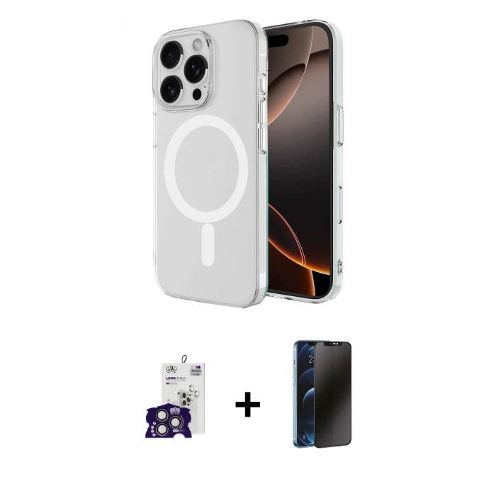 MARSİLYAN™- iPhone 16 Pro Max Kılıf Ahenk Yansıma Prime - Siyah 3D Antistatik Hayalet Cam Ekran Koruyucu + Bilvis Titan Kamera Lens - TMGI