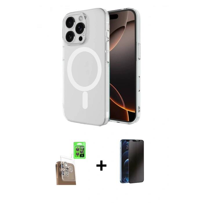 MARSİLYAN™- iPhone 16 Pro Max Kılıf Ahenk Yansıma Prime - Siyah 3D Antistatik Hayalet Cam Ekran Koruyucu + Raze Metal Kamera Lens - CLTM