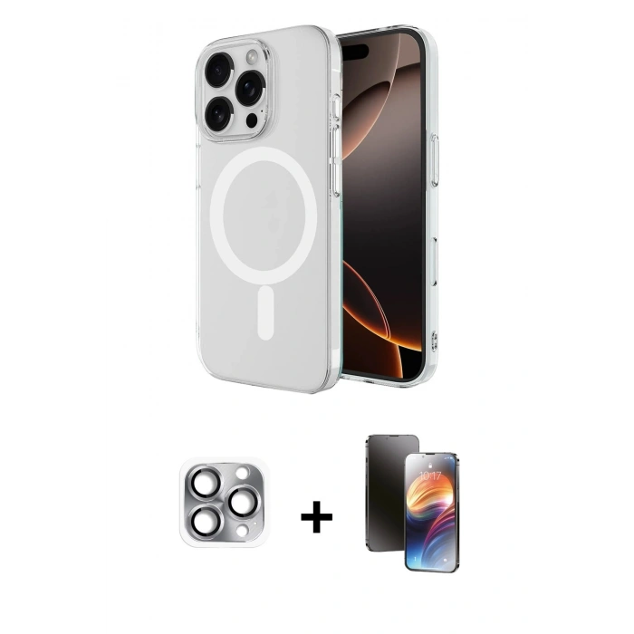 MARSİLYAN™- iPhone 16 Pro Max Kılıf Ahenk Yansıma Prime - Siyah 3D Antistatik Mat Seramik Nano Ekran Koruyucu + Gri Pers Alüminyum Kamera Lens