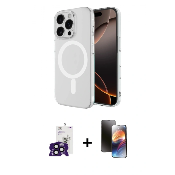 MARSİLYAN™- iPhone 16 Pro Max Kılıf Ahenk Yansıma Prime - Siyah 3D Antistatik Mat Seramik Nano Ekran Koruyucu + Bilvis Titan Kamera Lens - SH