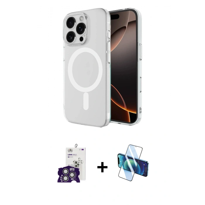MARSİLYAN™- iPhone 16 Pro Max Kılıf Ahenk Yansıma Prime - Siyah 3D Antistatik Seramik Nano Ekran Koruyucu + Bilvis Titan Kamera Lens - GS