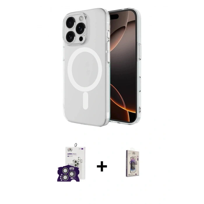 MARSİLYAN™- iPhone 16 Pro Max Kılıf Ahenk Yansıma Prime - Siyah Bilvis 3D Cam Ekran Koruyucu + Bilvis Titan Kamera Lens - GS