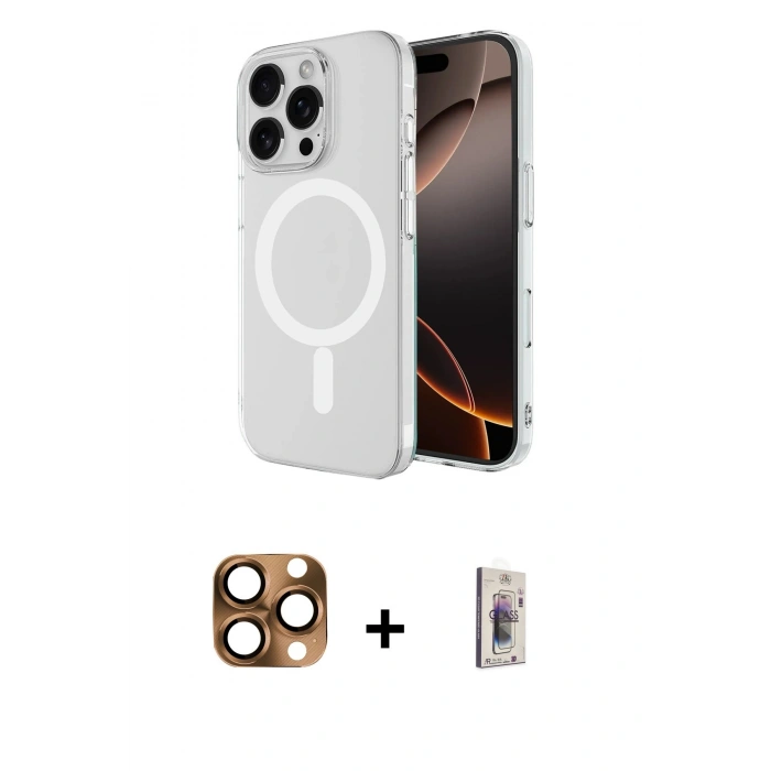 MARSİLYAN™- iPhone 16 Pro Max Kılıf Ahenk Yansıma Prime - Siyah Bilvis 3D Cam Ekran Koruyucu + Pers Alüminyum Kamera Lens - CLTM