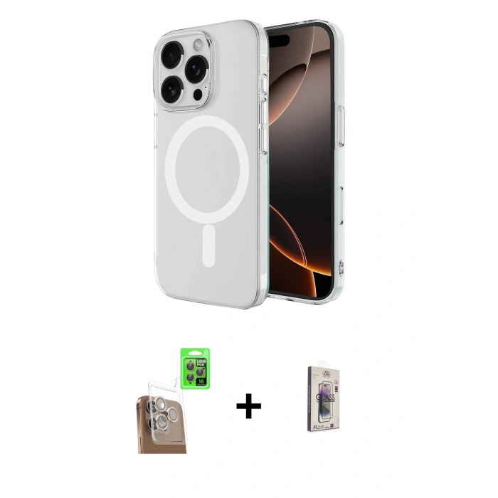 MARSİLYAN™- iPhone 16 Pro Max Kılıf Ahenk Yansıma Prime - Siyah Bilvis 3D Cam Ekran Koruyucu + Çöl Titanyum Raze Metal Kamera Lens