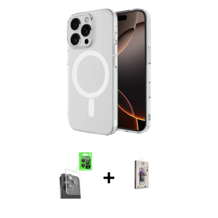 MARSİLYAN™- iPhone 16 Pro Max Kılıf Ahenk Yansıma Prime - Siyah Bilvis 3D Cam Ekran Koruyucu + Raze Metal Kamera Lens - SH