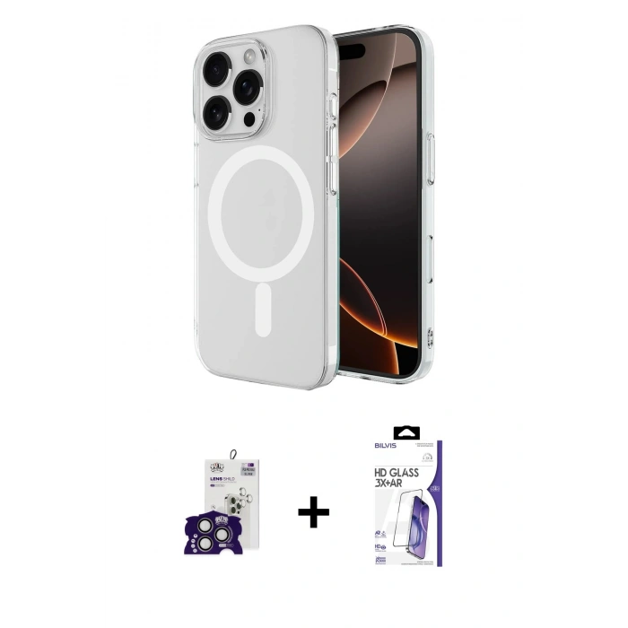 MARSİLYAN™- iPhone 16 Pro Max Kılıf Ahenk Yansıma Prime - Siyah Bilvis 3X AR HD Cam Ekran Koruyucu + Bilvis Titan Kamera Lens - TMGI