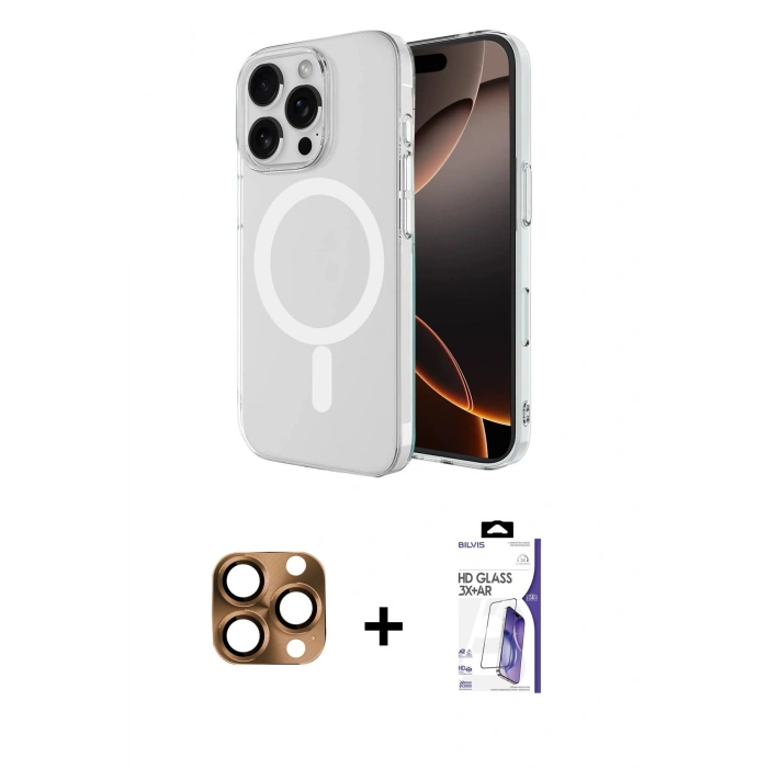 MARSİLYAN™- iPhone 16 Pro Max Kılıf Ahenk Yansıma Prime - Siyah Bilvis 3X AR HD Cam Ekran Koruyucu + Pers Alüminyum Kamera Lens - CLTM