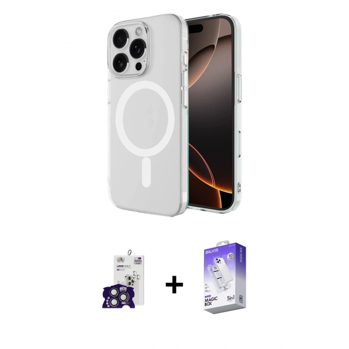 MARSİLYAN™- iPhone 16 Pro Max Kılıf Ahenk Yansıma Prime - Siyah Bilvis 5in1 3D Magic Cam Ekran Koruyucu + Bilvis Titan Kamera Lens - TMGI