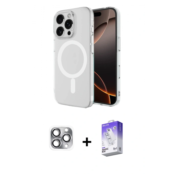 MARSİLYAN™- iPhone 16 Pro Max Kılıf Ahenk Yansıma Prime - Siyah Bilvis 5in1 3D Magic Cam Ekran Koruyucu + Pers Alüminyum Kamera Lens - GI