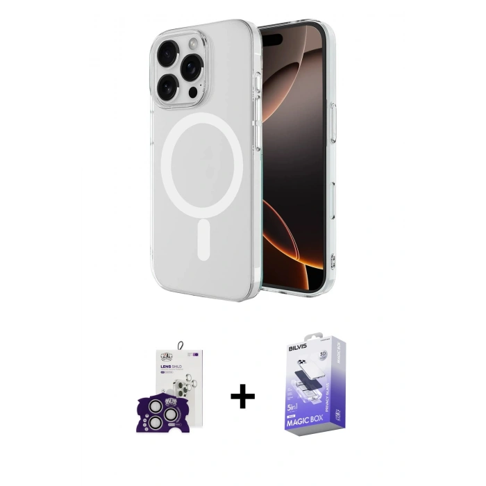 MARSİLYAN™- iPhone 16 Pro Max Kılıf Ahenk Yansıma Prime - Siyah Bilvis 5in1 5D Magic Hayalet Cam Ekran Koruyucu + Bilvis Titan Kamera Lens - GS