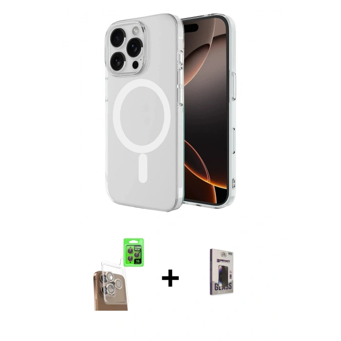 MARSİLYAN™- iPhone 16 Pro Max Kılıf Ahenk Yansıma Prime - Siyah Bilvis Hayalet Cam Ekran Koruyucu + Raze Metal Kamera Lens - CLTM