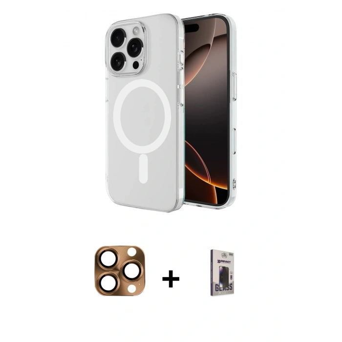 MARSİLYAN™- iPhone 16 Pro Max Kılıf Ahenk Yansıma Prime - Siyah Bilvis Hayalet Cam Ekran Koruyucu + Çöl Titanyum Pers Alüminyum Kamera Lens