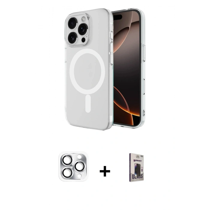 MARSİLYAN™- iPhone 16 Pro Max Kılıf Ahenk Yansıma Prime - Siyah Bilvis Hayalet Cam Ekran Koruyucu + Pers Alüminyum Kamera Lens - GS