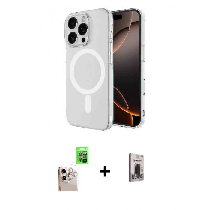 MARSİLYAN™- iPhone 16 Pro Max Kılıf Ahenk Yansıma Prime - Siyah Bilvis Hayalet Cam Ekran Koruyucu + Raze Metal Kamera Lens - NLGY