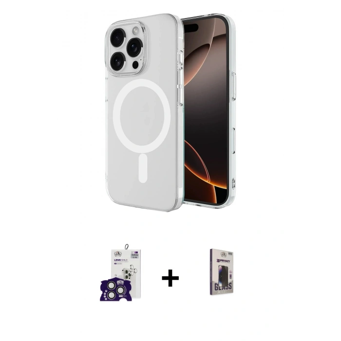 MARSİLYAN™- iPhone 16 Pro Max Kılıf Ahenk Yansıma Prime - Siyah Bilvis Hayalet Cam Ekran Koruyucu + Bilvis Titan Kamera Lens - TMGI
