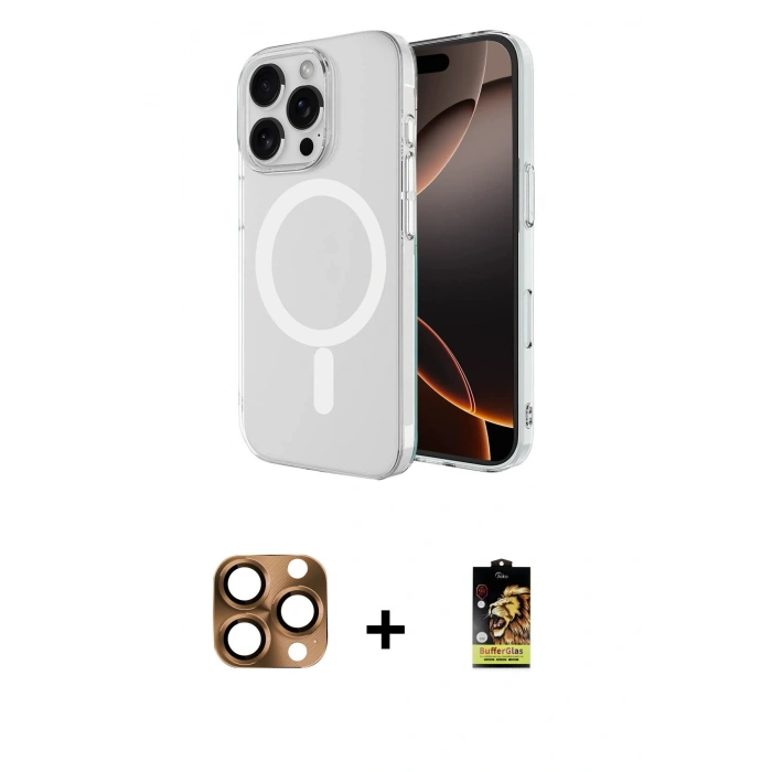 MARSİLYAN™- iPhone 16 Pro Max Kılıf Ahenk Yansıma Prime - Siyah Buffer Cam Ekran Koruyucu + Pers Alüminyum Kamera Lens - CLTM