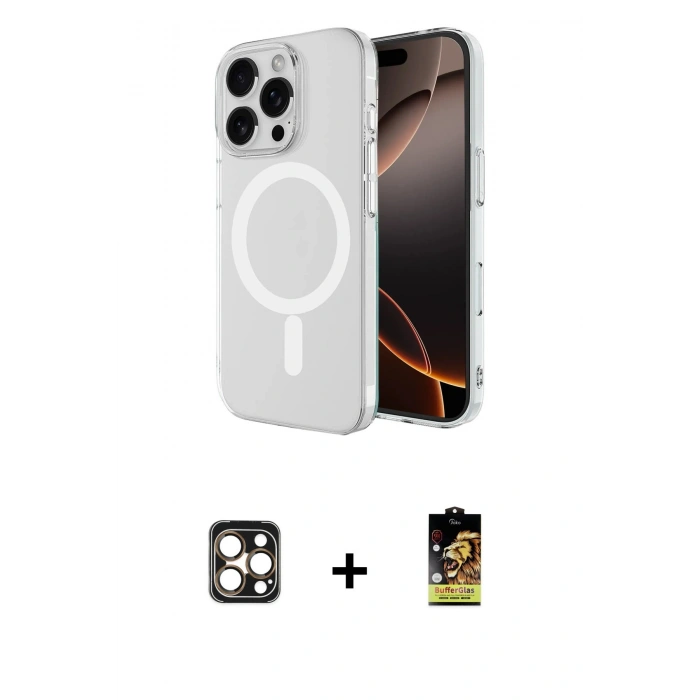 MARSİLYAN™- iPhone 16 Pro Max Kılıf Ahenk Yansıma Prime - Siyah Buffer Cam Ekran Koruyucu + PVD Metal Kamera Lens - GD