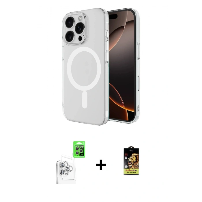 MARSİLYAN™- iPhone 16 Pro Max Kılıf Ahenk Yansıma Prime - Siyah Buffer Cam Ekran Koruyucu + Raze Metal Kamera Lens - BZ