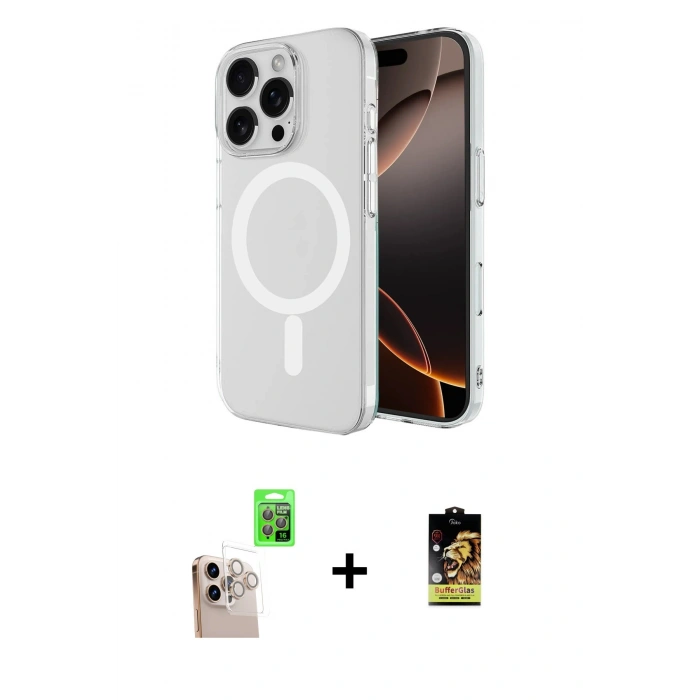 MARSİLYAN™- iPhone 16 Pro Max Kılıf Ahenk Yansıma Prime - Siyah Buffer Cam Ekran Koruyucu + Raze Metal Kamera Lens - NLGY