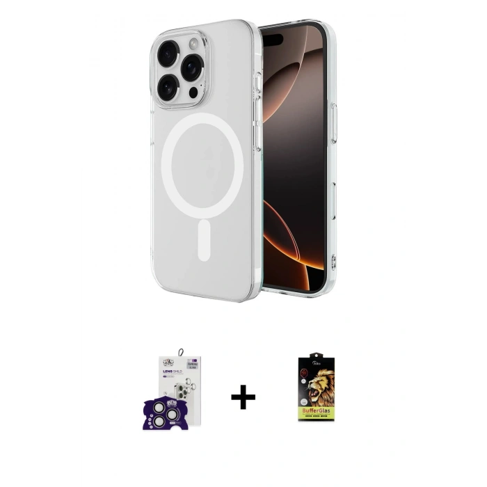MARSİLYAN™- iPhone 16 Pro Max Kılıf Ahenk Yansıma Prime - Siyah Buffer Cam Ekran Koruyucu + Bilvis Titan Kamera Lens - TMGI